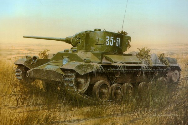 Легкий танк в поле рисунок