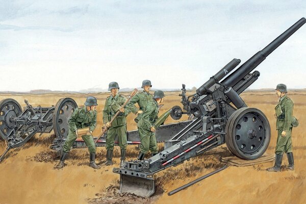 Gunners, field artillery, drawing