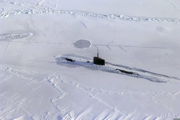 Underwater submarine in the Arctic