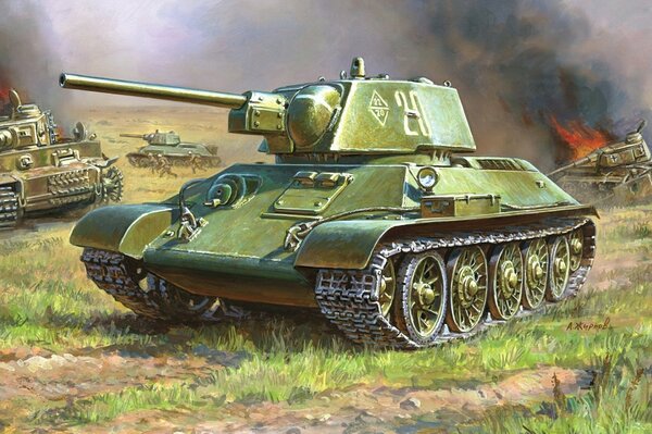 Drawing of a Soviet tank on the battlefield