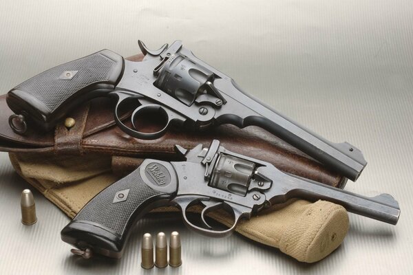 Deux revolvers avec étui et cartouches