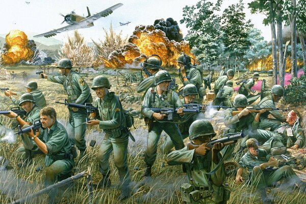Peinture représentant la guerre du Vietnam