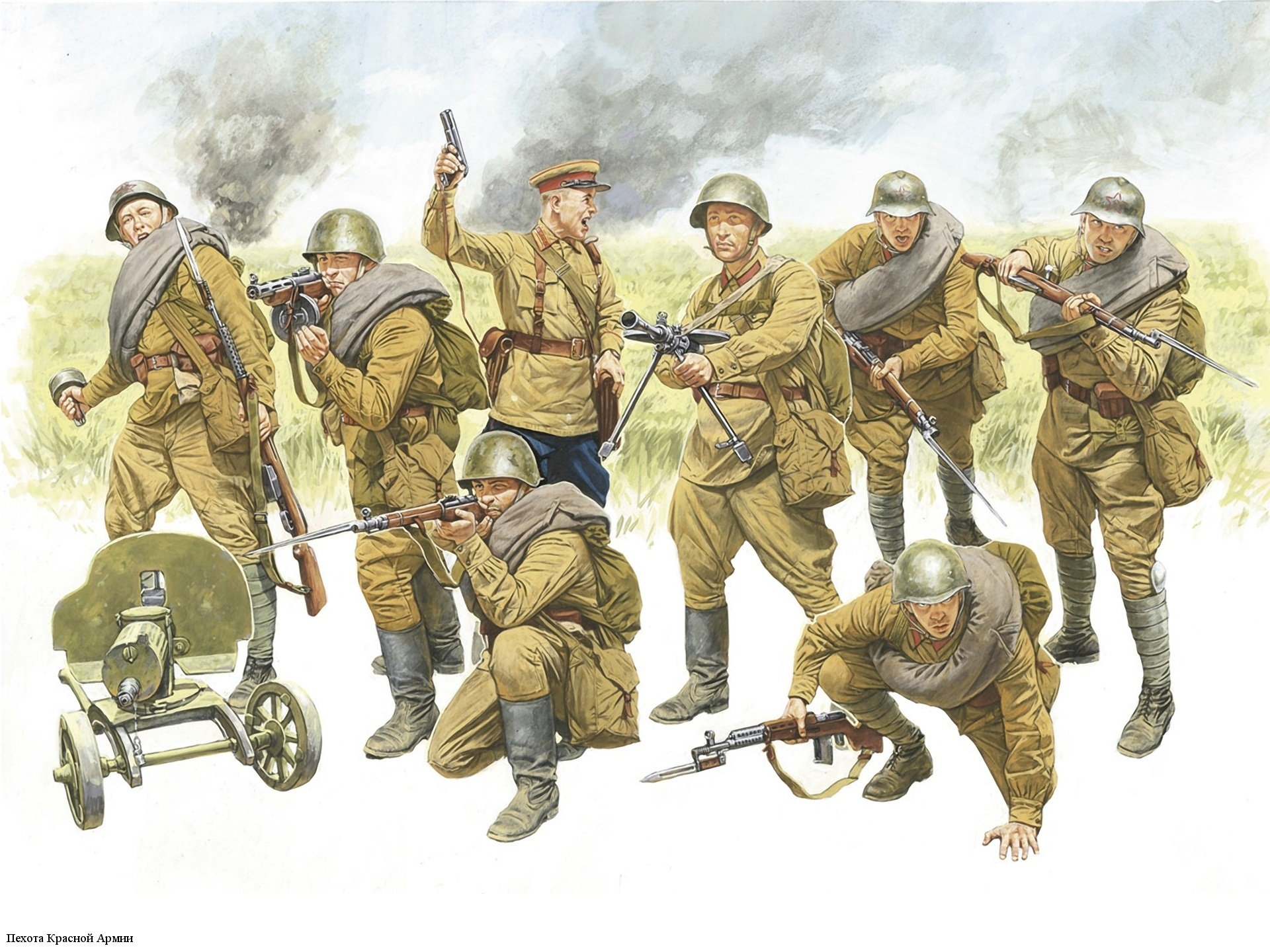 soldados soviéticos infantería ejército ejército rojo gran guerra patria dibujo