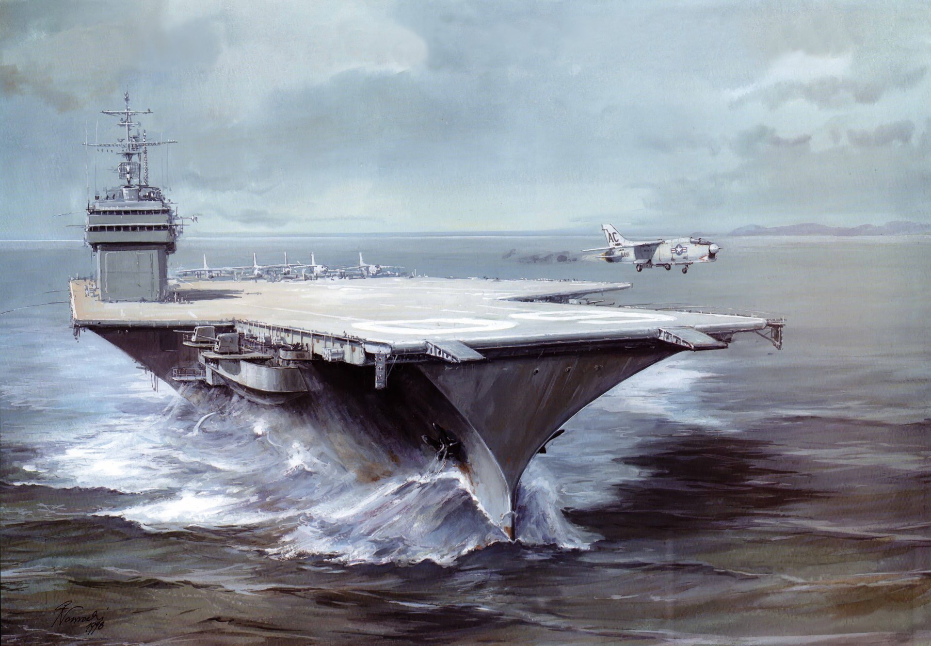 arte dibujo agua mediterráneo mar olas saratoga uss saratoga cv-60 portaaviones de la armada de los estados unidos f-4j avanzado cubierta multiusos caza