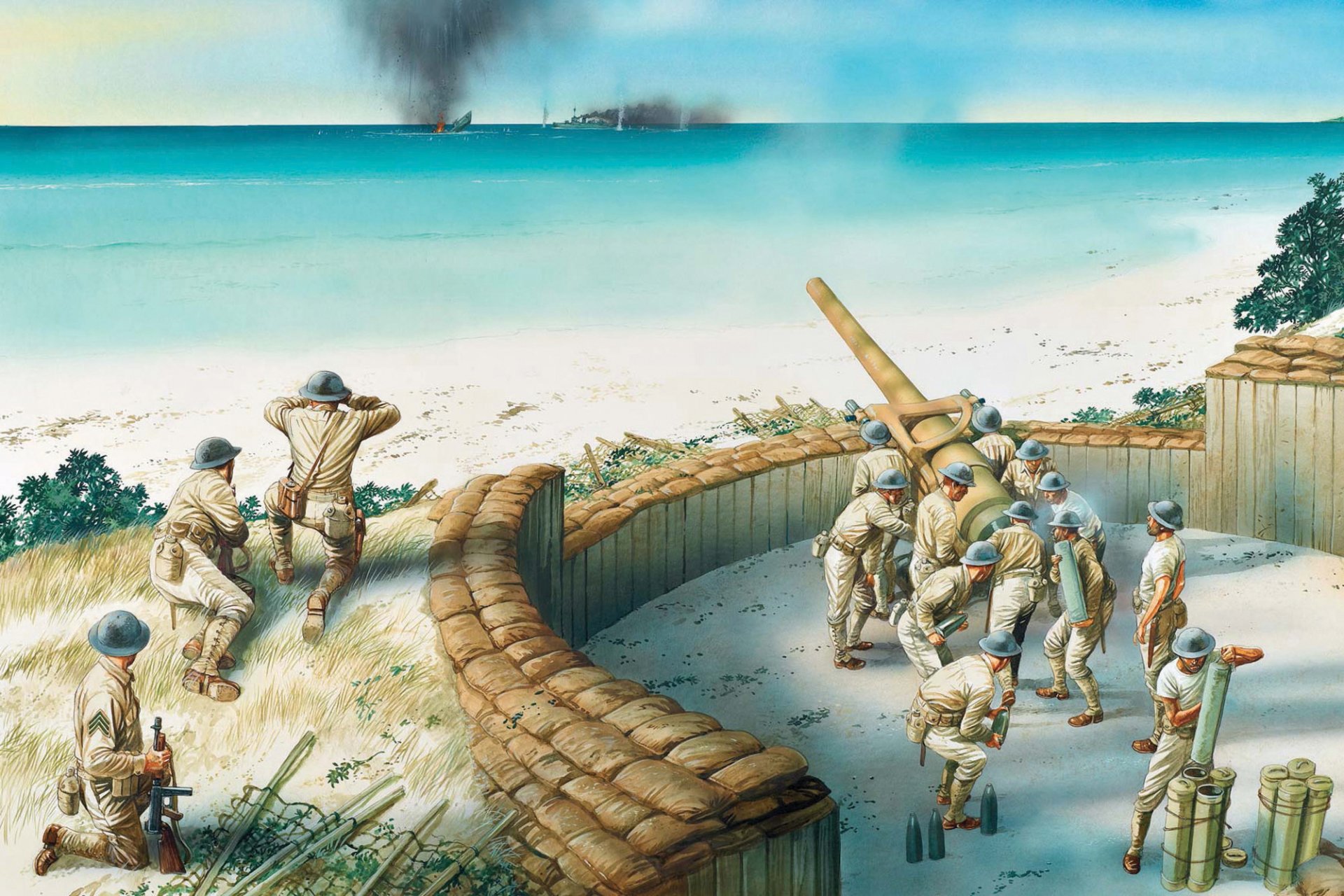 kunst soldaten küste artillerie führt feuer durch feind insel wake 1941 atoll gelegen in nord teil pazifik ozeanien auf mitte weg zwischen hawaiianisch inseln und insel guam ww2