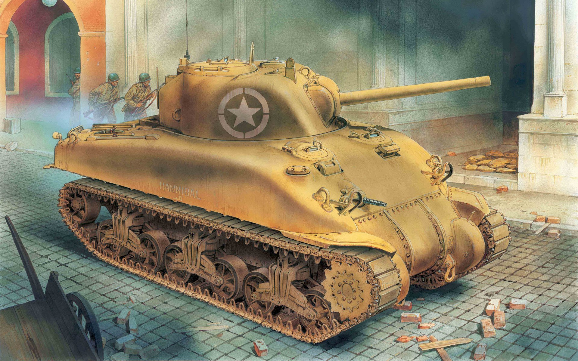 carro armato di arte sherman m4a1 dv principale americano medio di fanteria sotto la copertura del carro armato di battaglia ww2