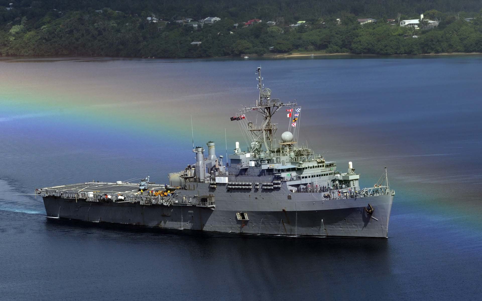 navy ship battle rainbow sea