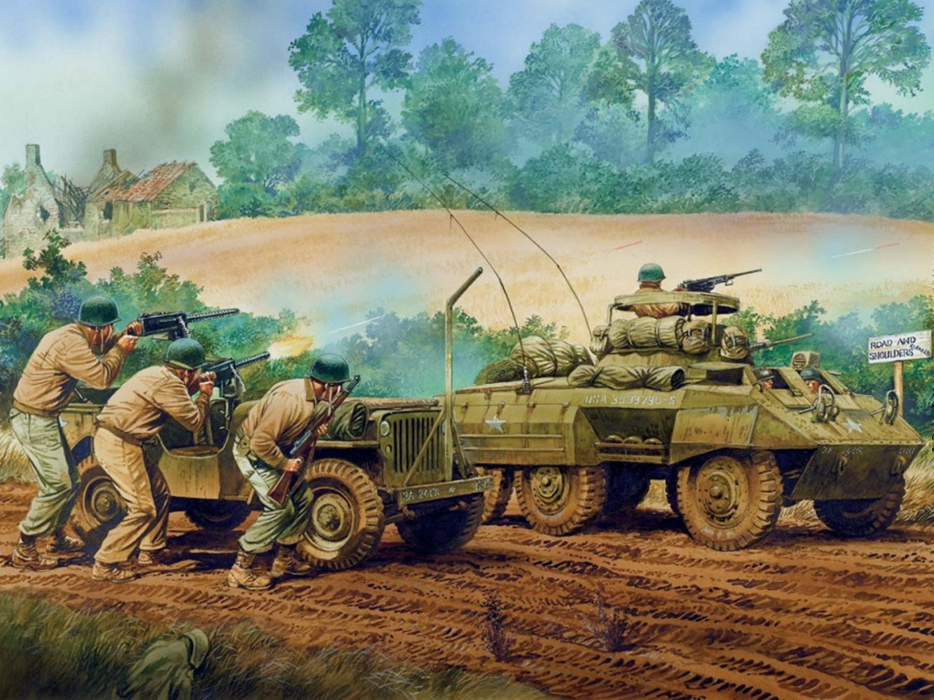 soldati americani autoblindo fucile tiro seconda guerra mondiale disegno