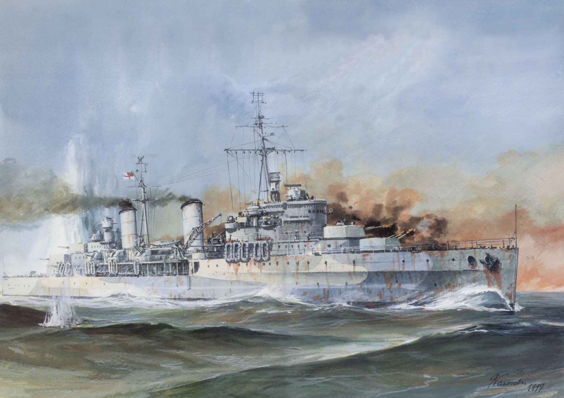 picture belfast uk cruiser navy great britain maritime fight shots smoke explosions the second world war