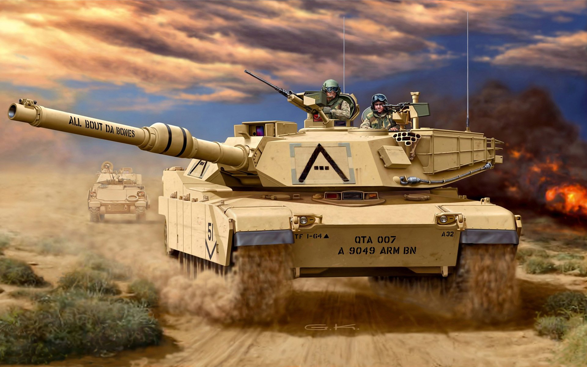 art tank m1 a1h1 abrams american main combat mass-produced since 1980. crew 4chel caliber guns 105-mm. stands in service army and marine infantry usa egypt saudi arabia kuwait iraq and australia. named in honor of general creighton adb