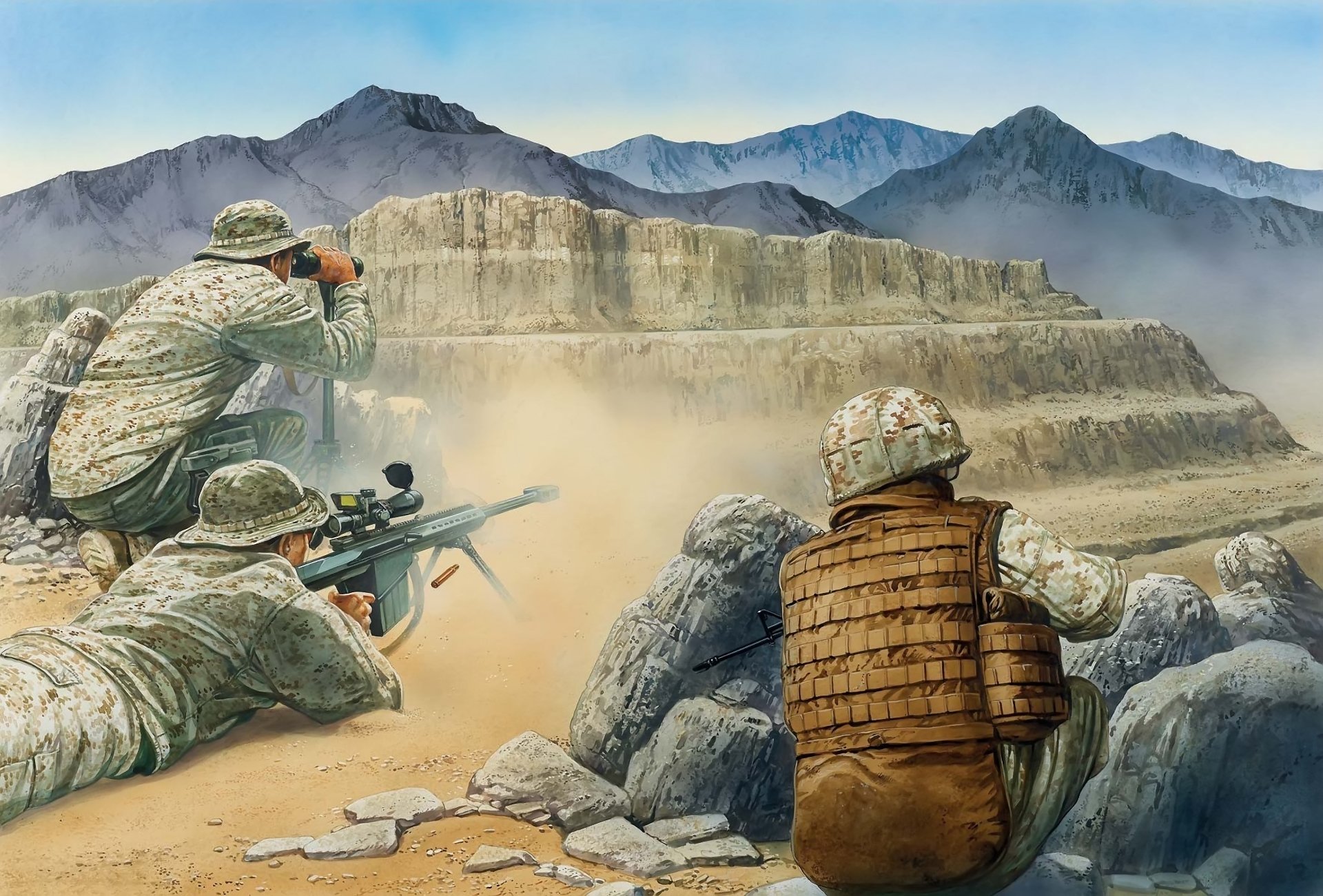 kunst afghanistan berge soldaten waffen ausrüstung