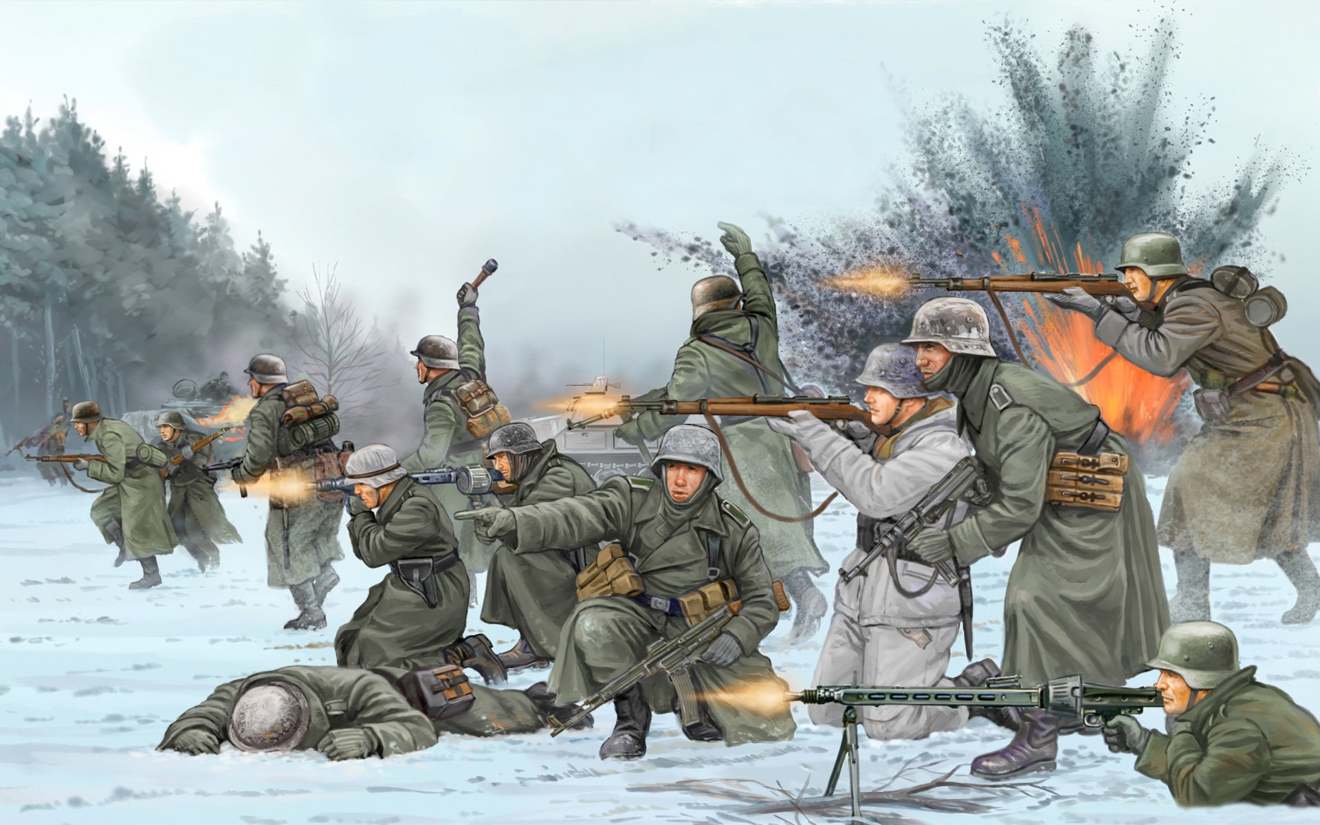 art soldiers germans lead battle with allied troops ardennes belgium 1944 battle of the bulge battle of the bulge flame of war denote world war ii miniatures game ww2