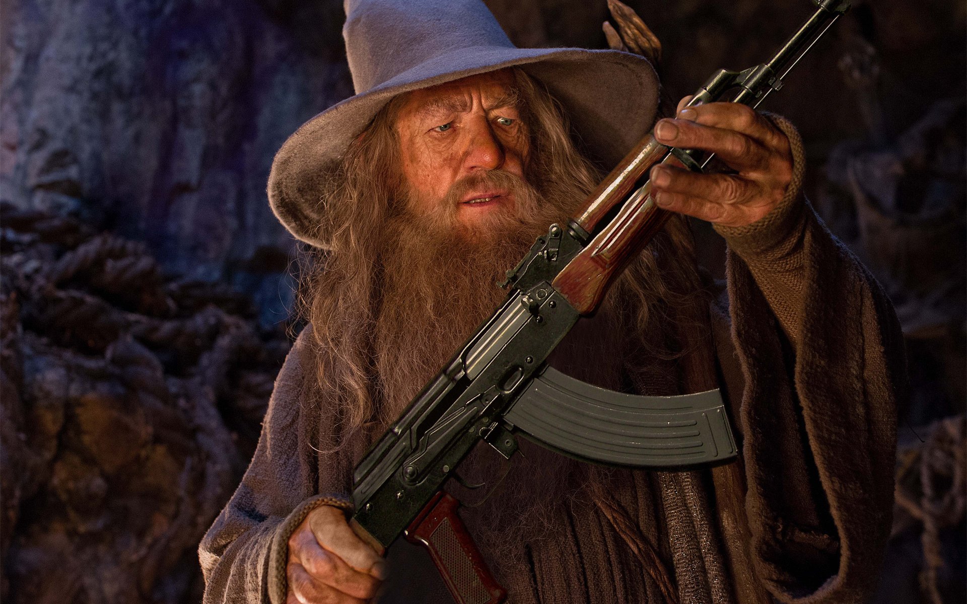 gandalf gris rifle de asalto kalashnikov ak sombrero humor el señor de los anillos