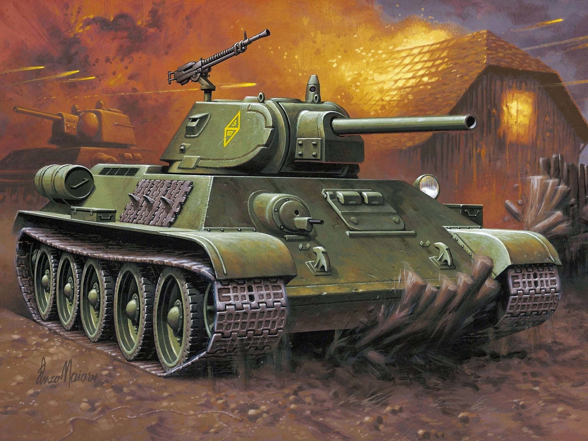 arte disegno t-34-76 trentaquattro sovietica medio serbatoio battaglia ww2