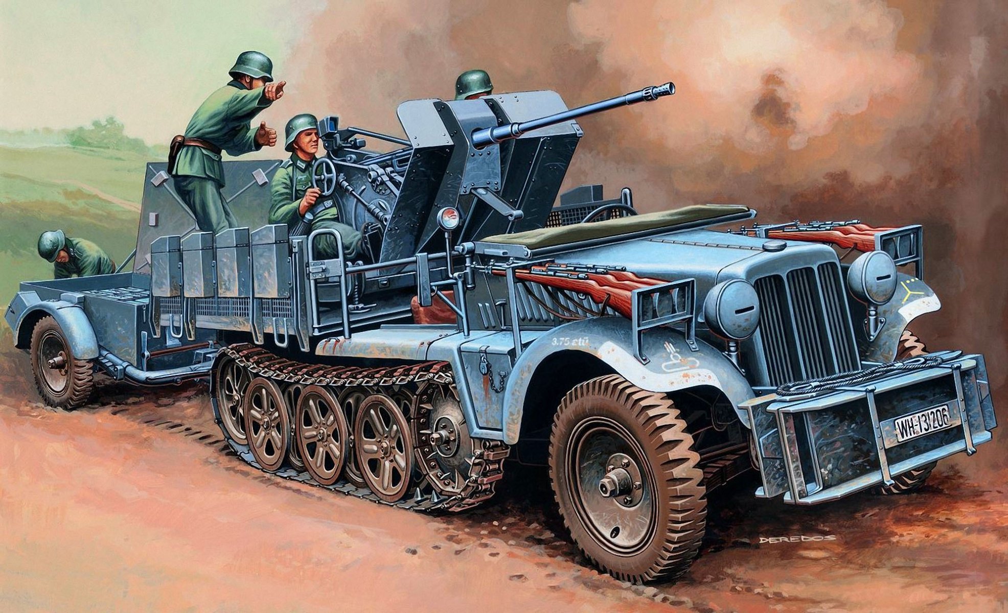 art sd.kfz.10-4 z flak30 niemiecki zu flak30 na bazie półgąsienicowy ciągnik dema bitwa ww2