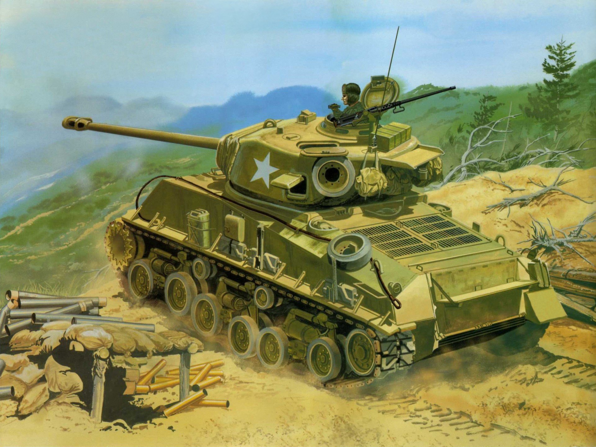 искусство танк шерман m4 a3e8 средний корейская война 1950-1953 использовался как артиллерия стрельба по северокорейским позициям