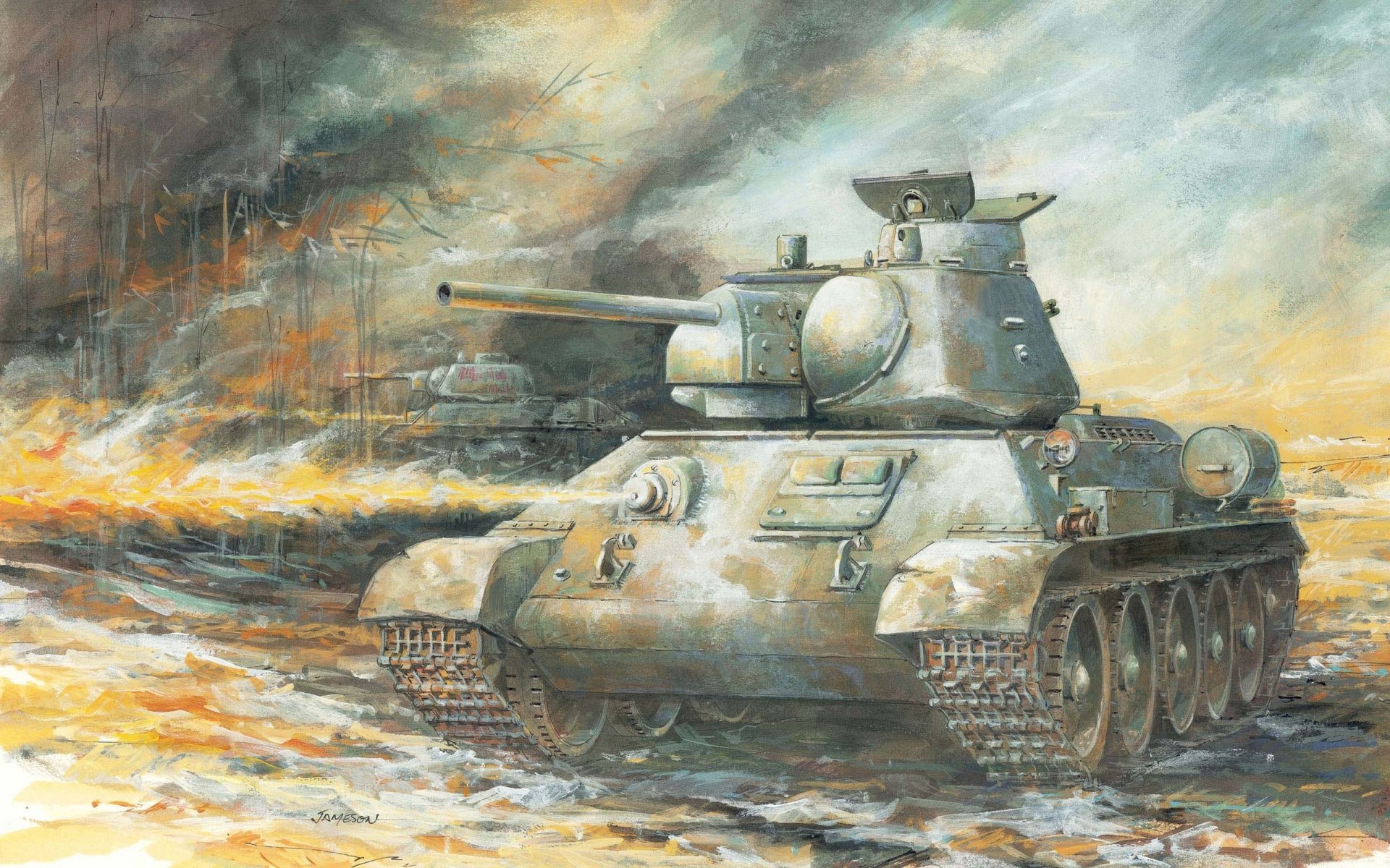 arte serbatoio disegno pennellate sovietico medio ot-34-76 arr. 1943 urss seconda guerra mondiale ww2