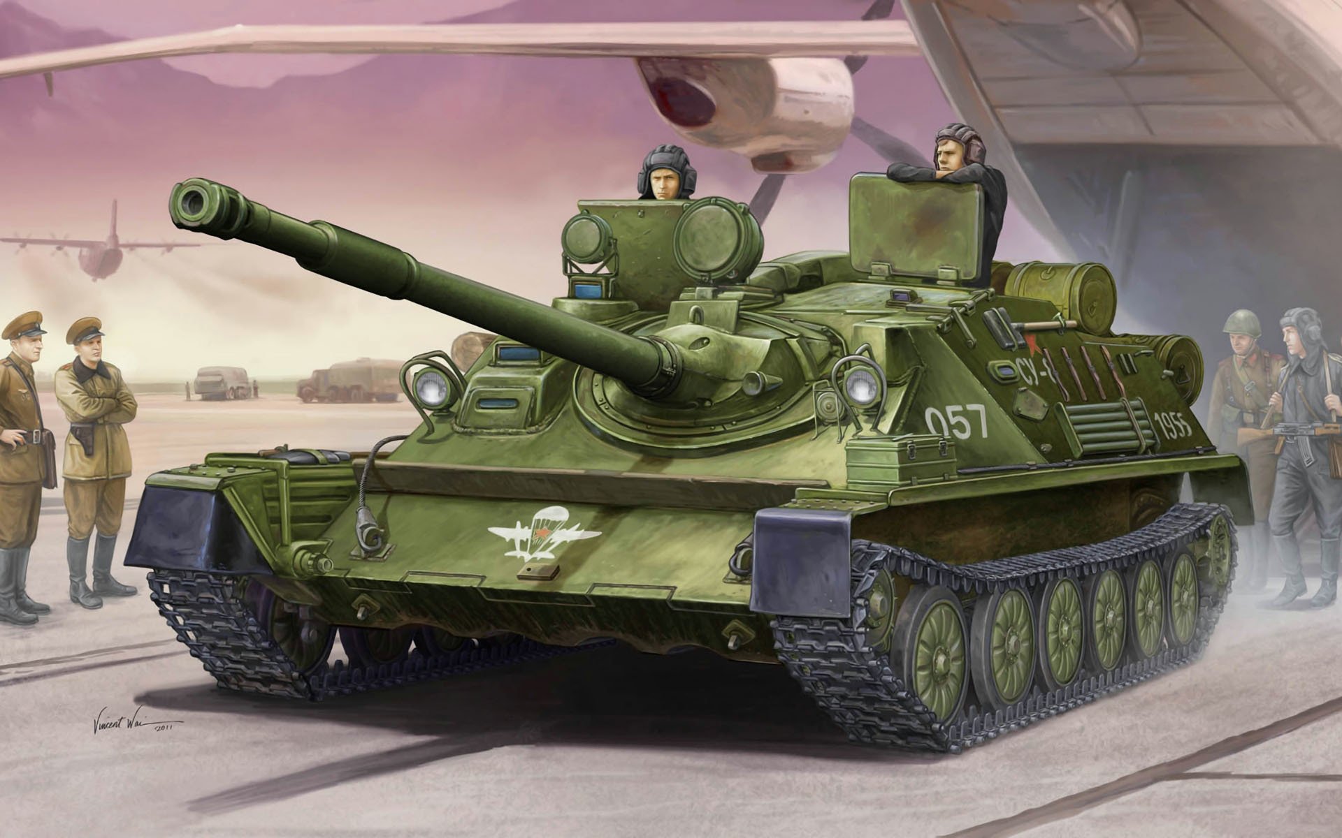 art acs airfield acs-85 airborne self-propelled artillery installation on base floating light tank pt-76 airborne ussr