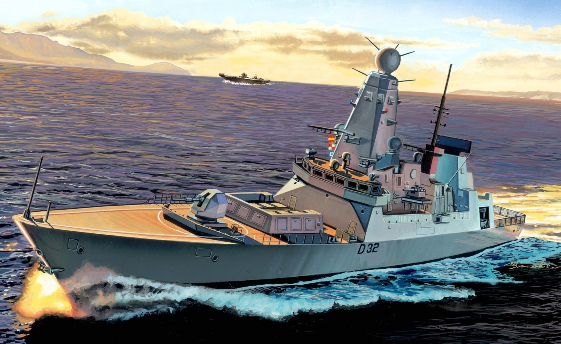 abbildung kampf schiff geschwader minenwerfer hms daring an bord nummer d32. britische marine meer küste