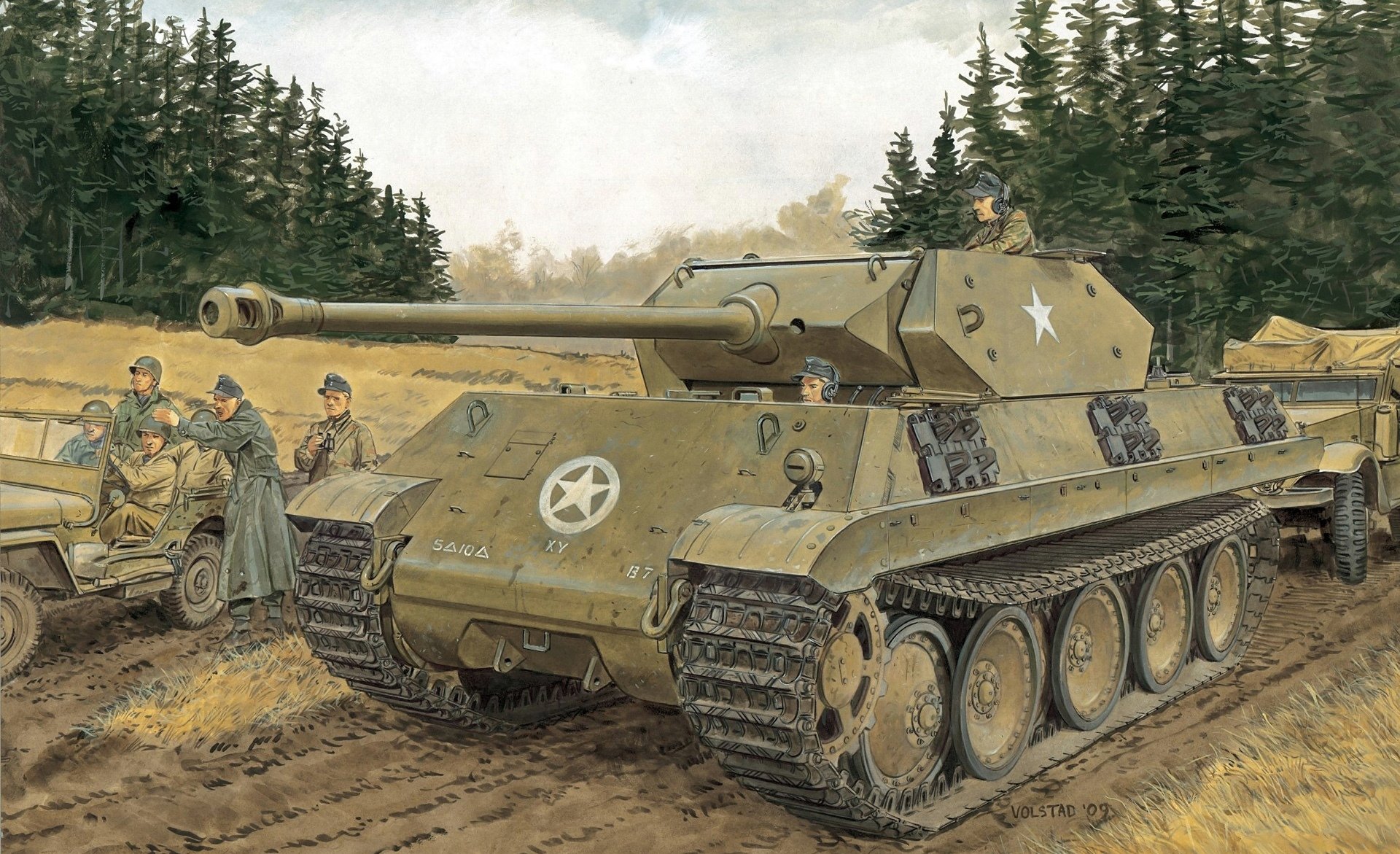 rysunek niemiecki czołg średni ciężki panzerkampfwagen v pzkpfw v sd.kfz . 171 ausführung g ausf . g zmodyfikowana pantera m10 ersatz m10 pomysł nieznanego obersturmbannführera ss otto skorzeny plan wacht am rhein operacja sęp