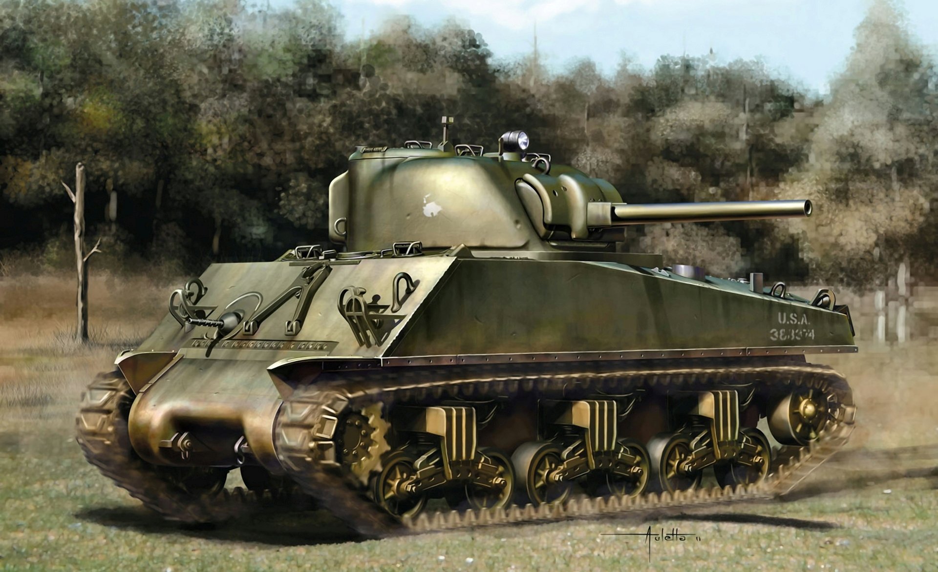 art the field sherman m4a3 w eto american medium tank ww2 picture