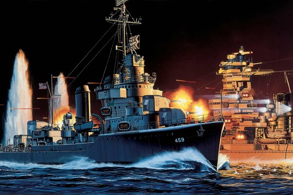 Art of an American warship. November 13, 1942