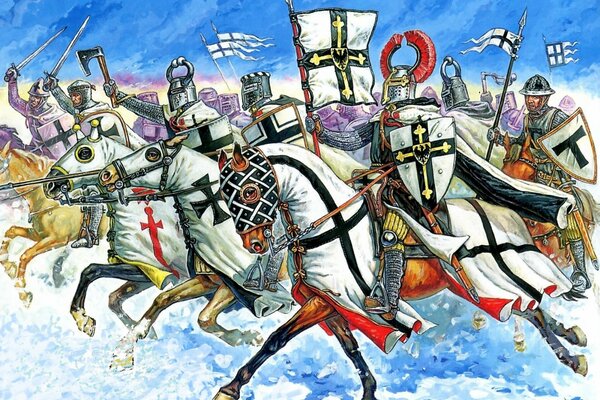 Figure attack of the knights of the horse in winter
