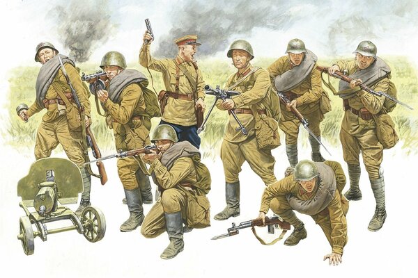 Рисунок советских солдат красной армии. Великая Отечественная война