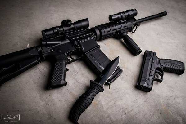 Weapon. Ammunition. Rifle, pistol and knife