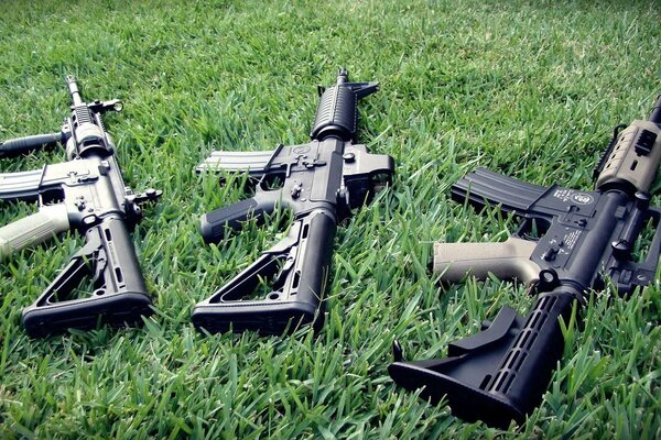 Assault rifles, assault rifles on the grass