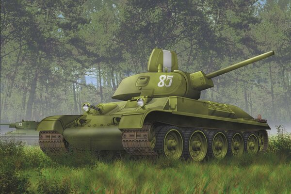 A Soviet tank is standing in the forest