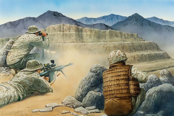 Drawing of a soldier s battle in Afghanistan