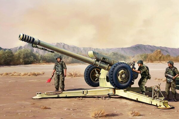 Soldiers shoot from a howitzer in the field