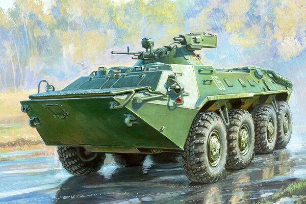 The BTR-70 tank with a turret is going