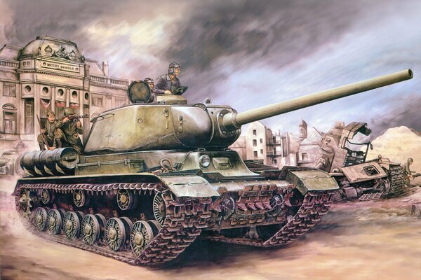 Dibujo de un tanque militar con soldados