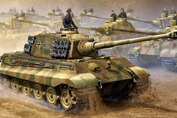Tanque real tigre en combate con soldados