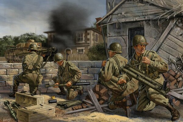 Рисунок американских солдат во время войны