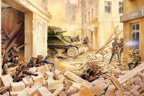 Krieg Soldaten Tank Zerschlagung Schlacht