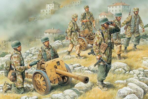 Infantrymen with anti-tank guns