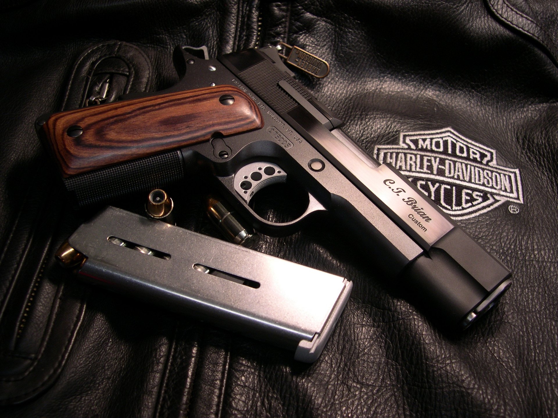 esel colt caspian arm llc custom m1911 1911 ferrule patronen jacke leder harley-davidson