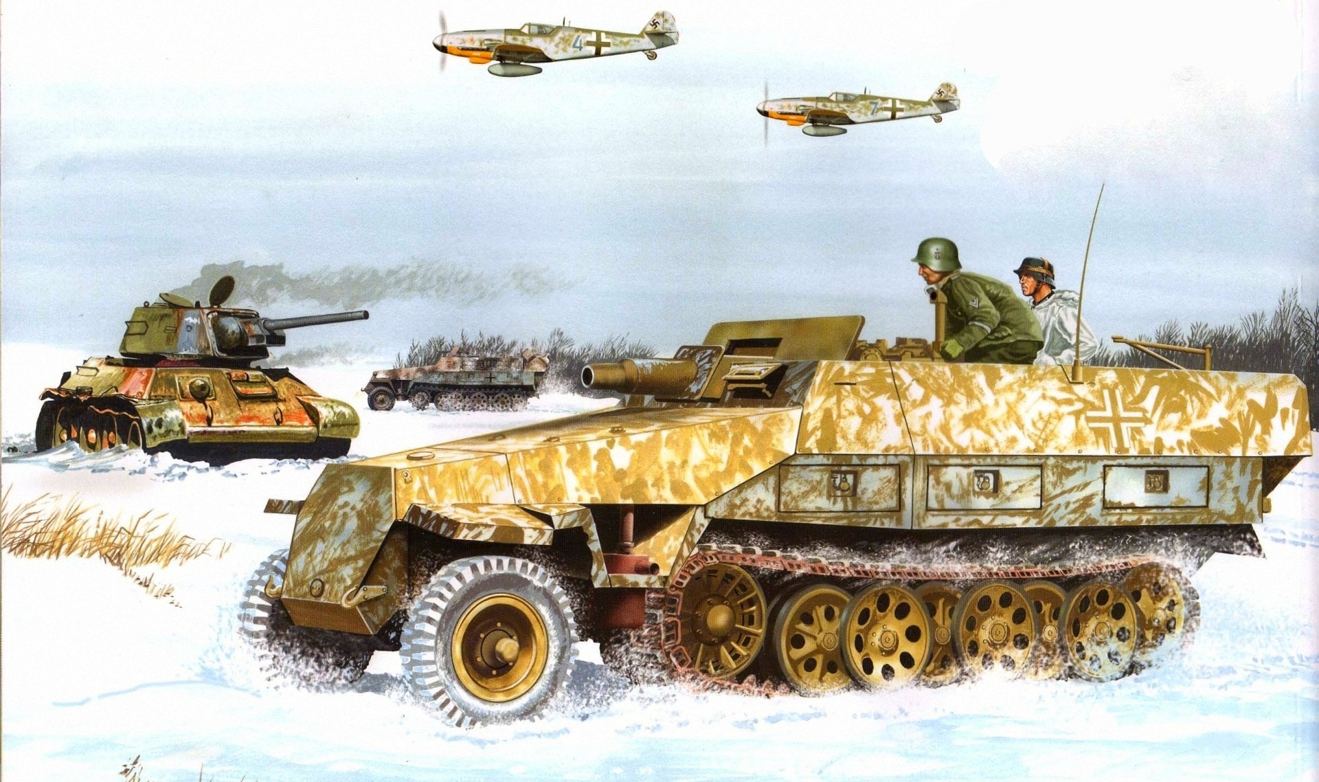 figure don greer neige avions réservoir véhicule blindé sd.kfz . 251/9 stummel wehrmacht allemands