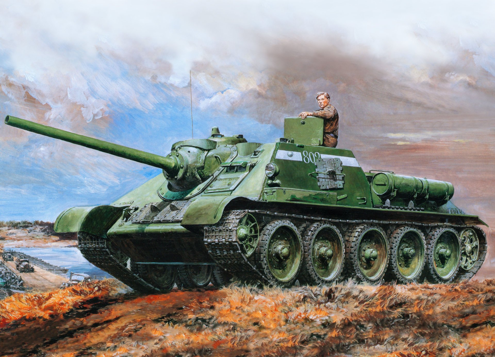 dibujo instalación autopropulsada su-85 ejército rojo urss segunda guerra mundial