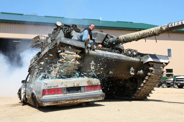 A tank crushed a passenger car