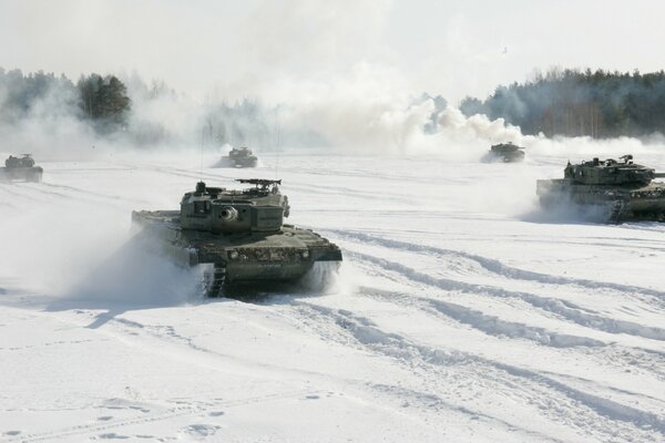 Tank battle on a snowy plain