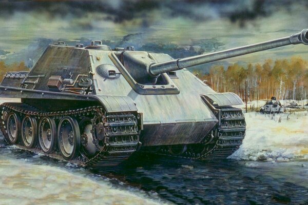 Char t-34 hiver noir ciel