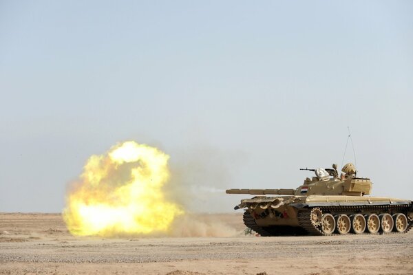 Field tank exercises. explosion on the field