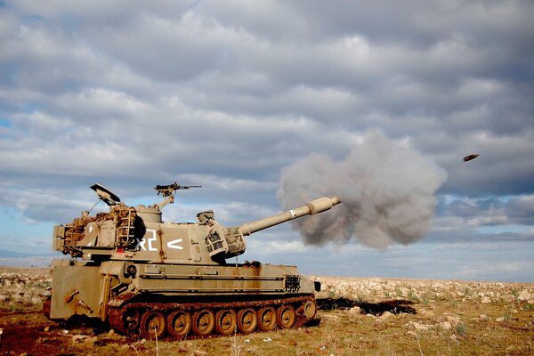 A shot from a tank high into the sky