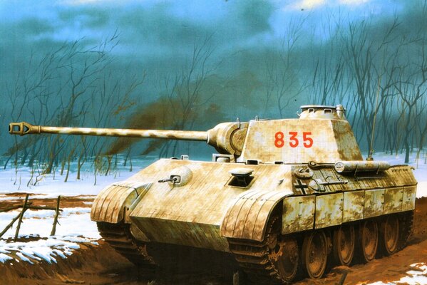 Vrubel s drawing. Tank at war