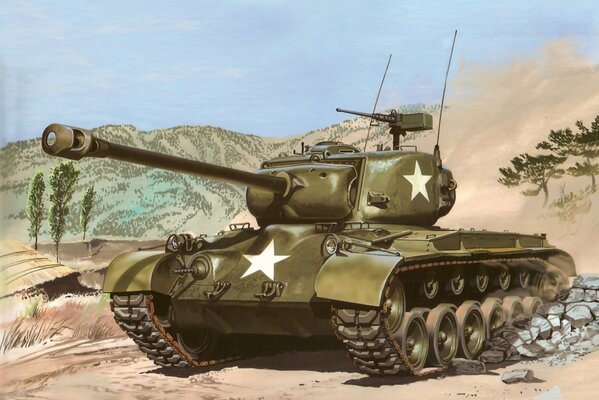 Dibujo de un tanque en el fondo de una colina