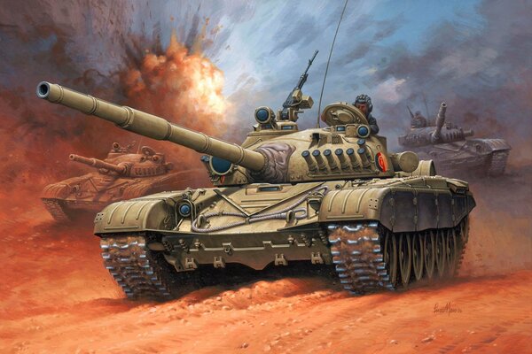 Drawing of the legendary German tank at war